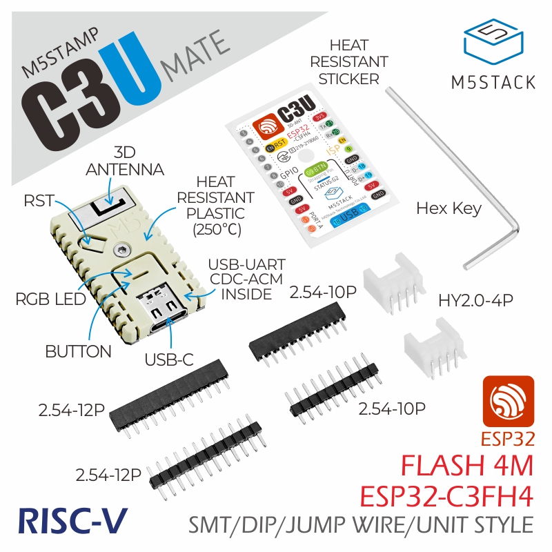 M5Stack Core2 - M5Stack officiële M5Stamp C3U Mate met