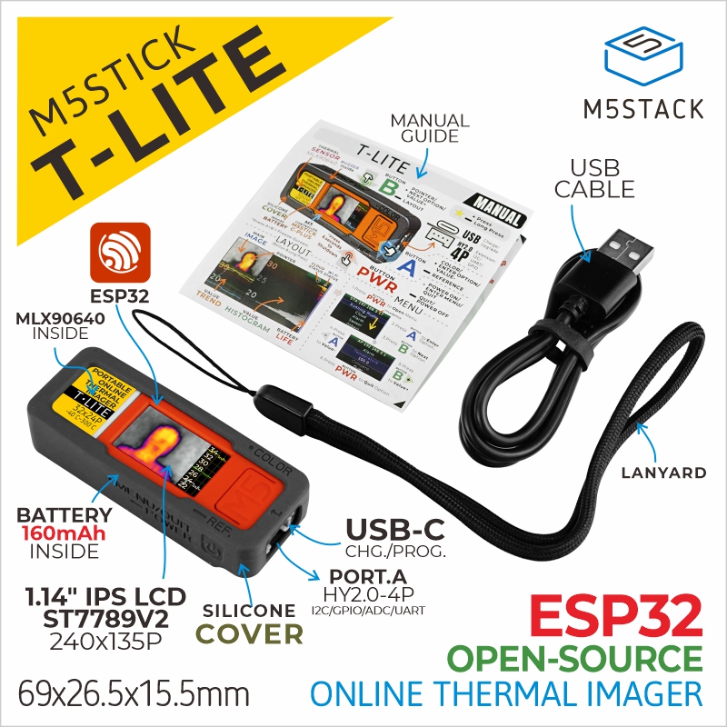 M5Stack Core2 - M5Stack officiële M5stick T-Lite thermische camera-ontwikkelkit