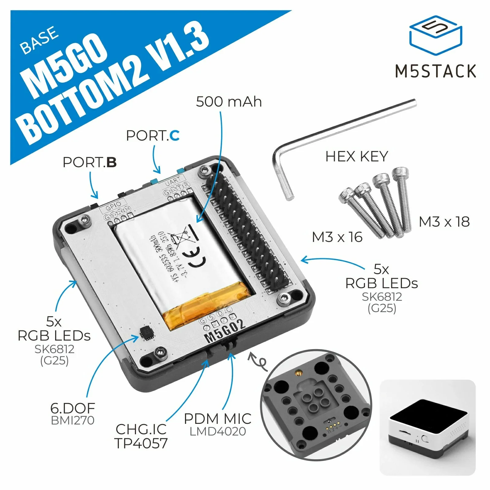 M5Stack Base M5GO Bottom2 v1.3 - M5Stack Core2 recensie en prijs
